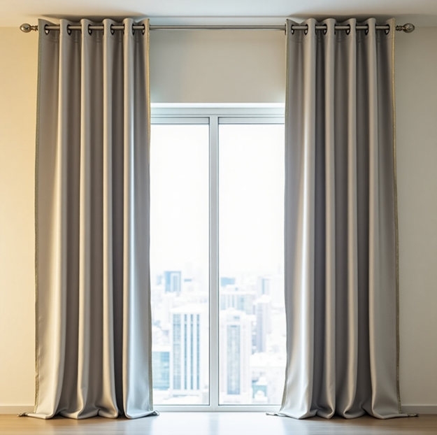 Commercial curtains in Dubai office with durable fabric and modern style.