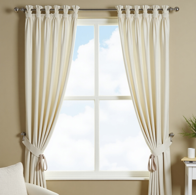 Classic pinch pleat curtains in Dubai living room with soft cotton fabric and elegant drape.