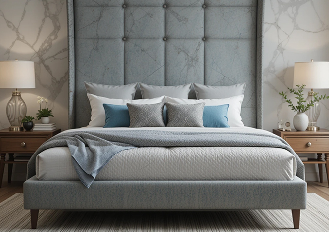 Bedroom with upholstered headboard in elegant fabric – Headboard Upholstery in Dubai