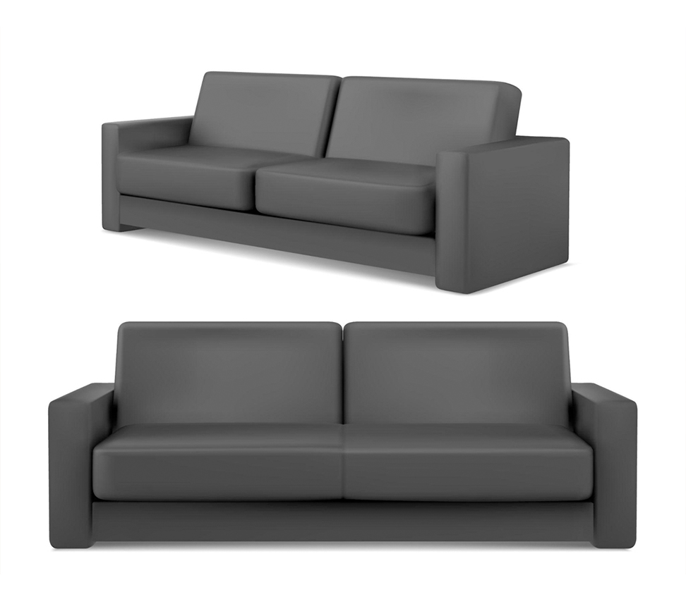 Grey custom made sofa bed in a minimalist style.