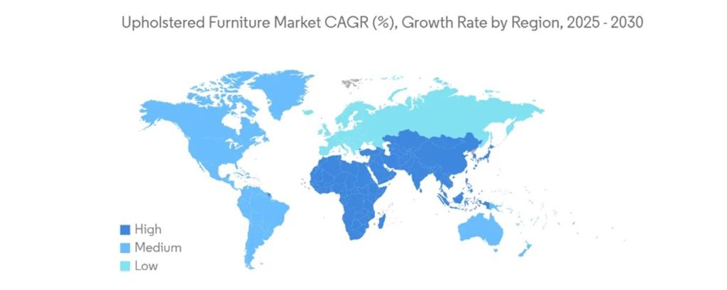upholstered furniture market CAGR (%) Growth Rate by Region, 2025- 2030