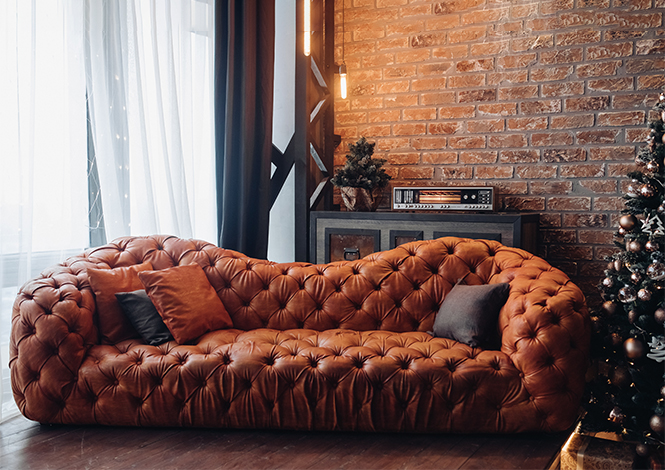 Leather sofa upholstery material in a modern living room
