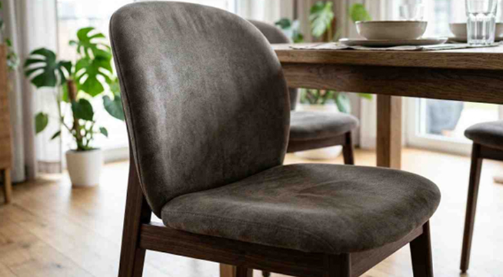 Microfiber dining chair with soft, stain-resistant fabric and curved back design