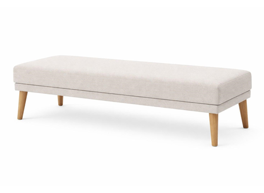 Upholstered office bench seating for waiting areas with durable fabric and wooden legs