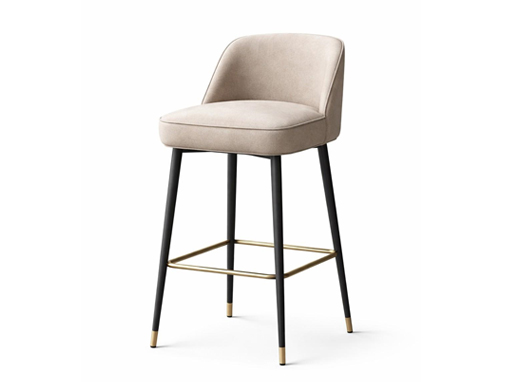 Upholstered high chair stool with fabric seat and metal legs for office pantry and cafeteria use