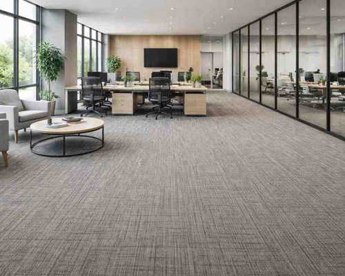 Nylon carpet flooring in modern office interior with durable, stain-resistant finish.