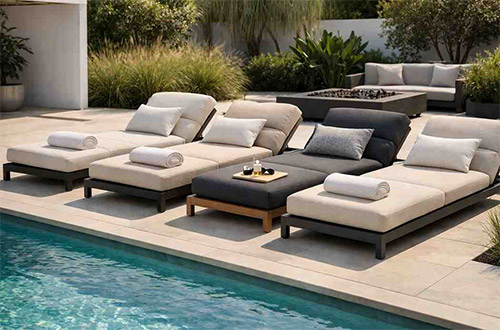 Outdoor poolside seating with soft, supportive cushions for lounge areas