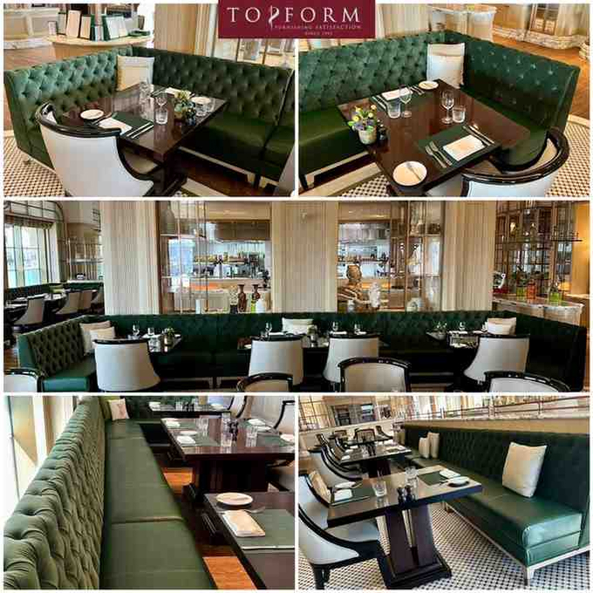 Luxury custom made sofa booth seating for restaurant dining area with tufted upholstery