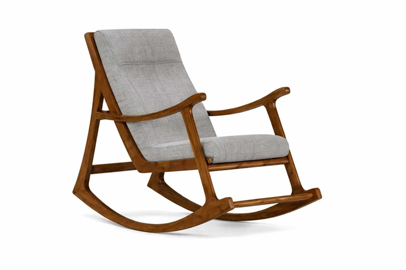 Wooden rocking chair with fabric upholstered seat and backrest