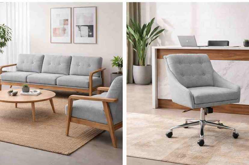 Upholstered waiting area chairs arranged in a reception space