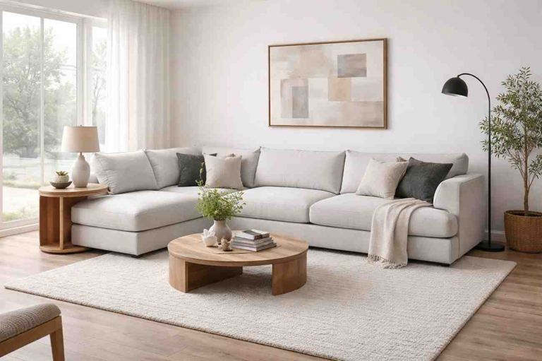 Modern custom made L-shaped sofa designed for comfortable corner seating
