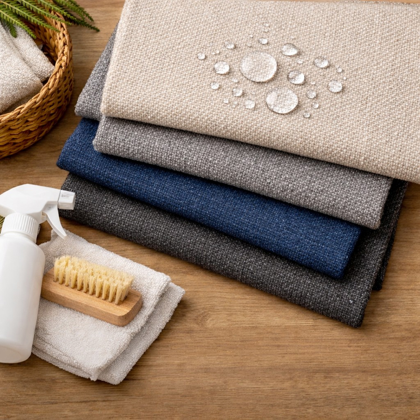 Performance upholstery fabrics with water-resistant and durable finish for sofa reupholstery