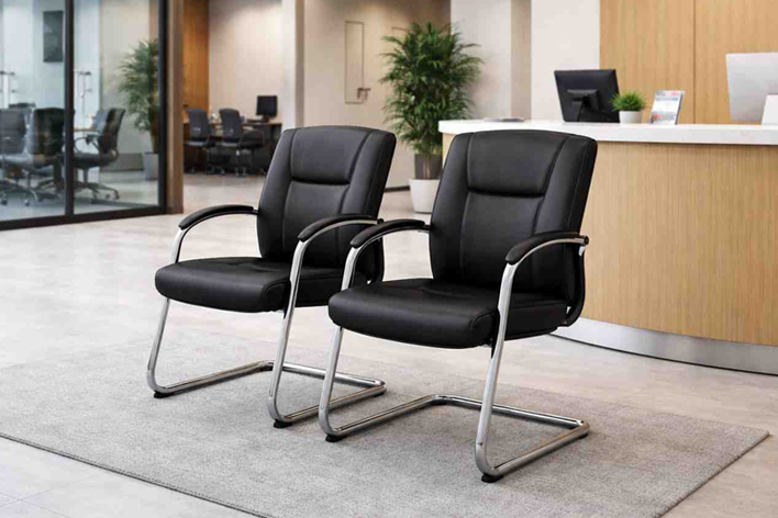 Comfortable office reception chairs with padded seats in modern waiting area