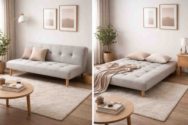 Minimal custom made futon sofa that easily converts into a comfortable bed