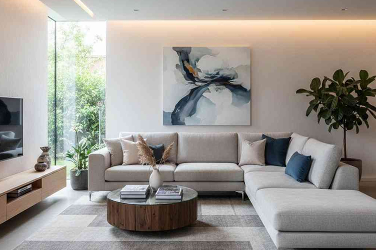 Modern custom made sofa chaise with extended lounge seat for added comfort