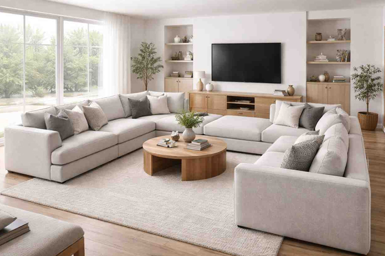 Spacious custom made U-shaped sofa ideal for large family living room seating