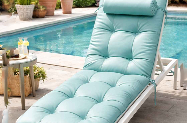 Vinyl sunbed cushion upholstery with easy-to-clean, stain-resistant finish