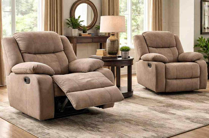 Comfortable recliner chairs with plush upholstery in a living room setting