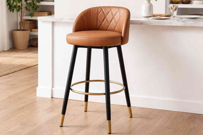 Custom leather bar stool with backrest and metal legs for kitchen island or bar seating Dubai