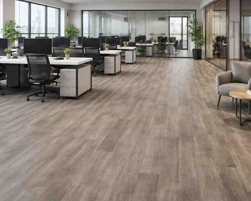 Commercial space with glue-down vinyl flooring installed for high-traffic durability and strong adhesion.