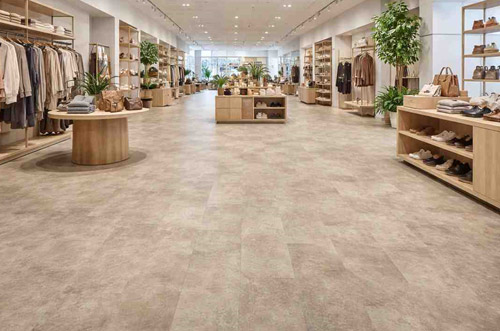 Glue-down LVT flooring installed in a modern retail store interior