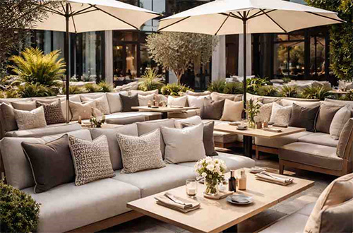 Heavy-duty outdoor seating cushions designed for high-traffic commercial spaces