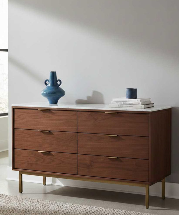 Modern chest of drawers in wooden finish with spacious storage for bedroom essentials