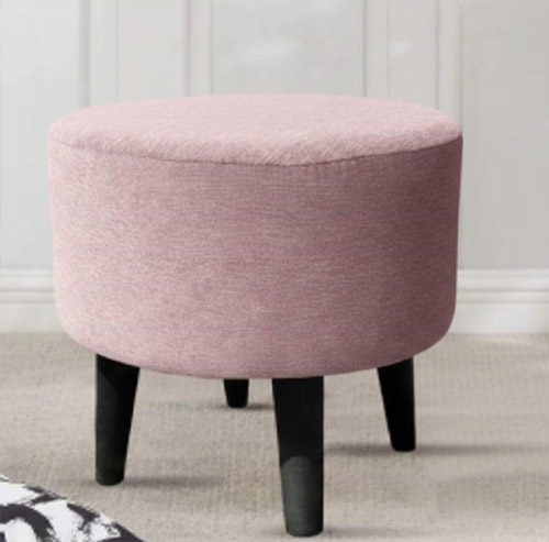 Custom made round ottoman with soft upholstered fabric and wooden legs for modern interiors