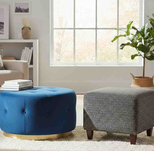 Custom made round and square ottomans with upholstered fabric for modern interiors