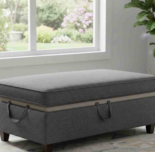 Custom made sleeper ottoman with upholstered design that converts into a bed