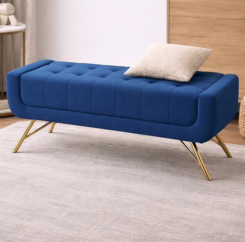 Custom made bench ottoman with upholstered seat and modern metal legs for extra seating