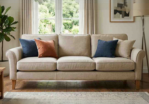 Linen sofa upholstery with natural texture and elegant drape for modern and classic interiors