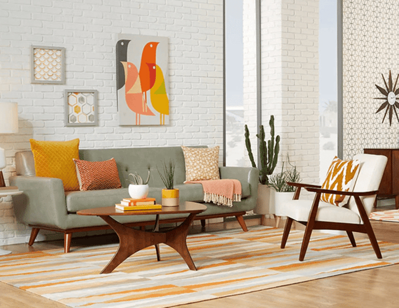 Mid-century modern sofa upholstery with clean lines and stylish retro design