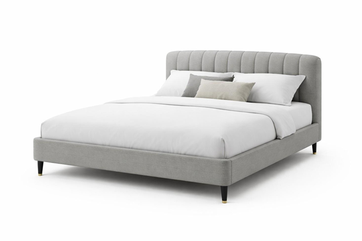 Custom upholstered bed with modern design and padded headboard