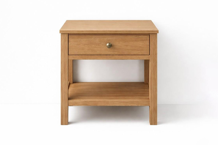 Wooden bedside table with drawer and shelf for bedroom storage