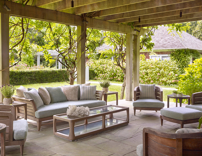 Outdoor sofa upholstery with weather-resistant fabric and durable construction
