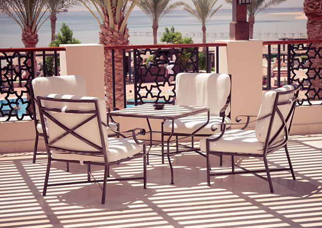 Outdoor commercial seating upholstery for restaurant and hotel furniture