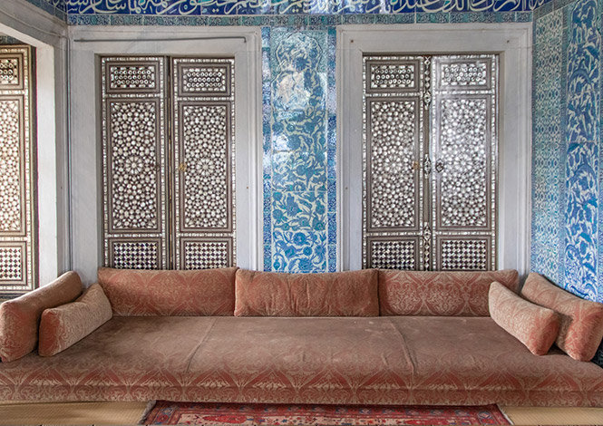 Traditional majlis seating upholstery with decorative interior