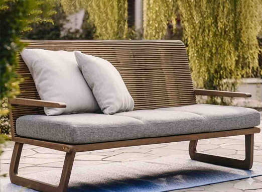 Outdoor bench upholstery with wooden frame and comfortable padded seating