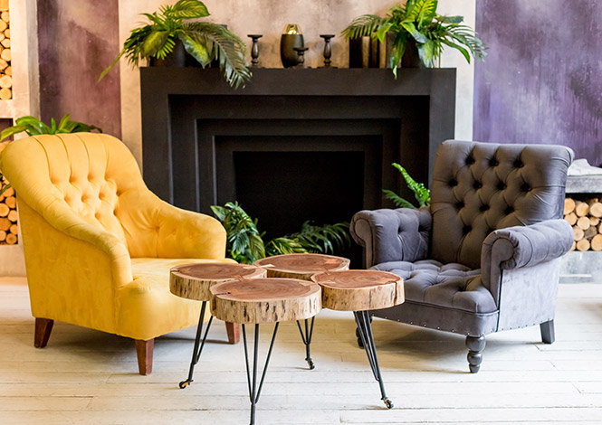 Recliner chair upholstery with fabric replacement in living room