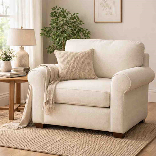 Cotton upholstered armchair with soft fabric and cozy design
