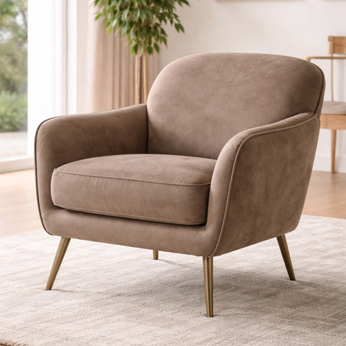 Suede upholstered armchair with smooth matte finish and modern design
