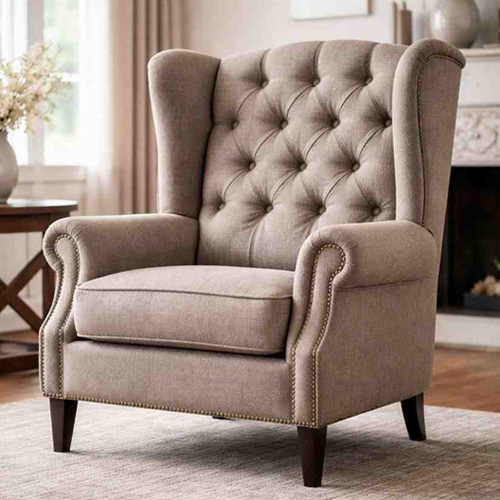 Wing armchair with tufted back and classic upholstered design