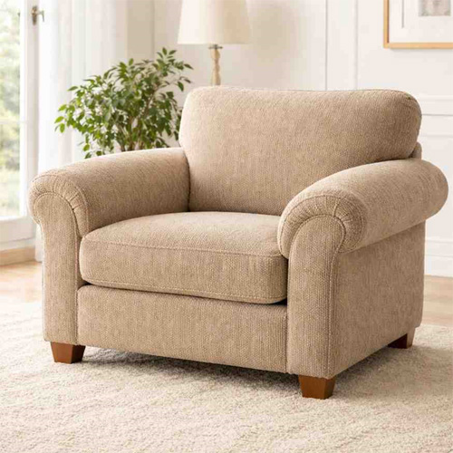 Chenille upholstered armchair with soft fabric and cozy seating