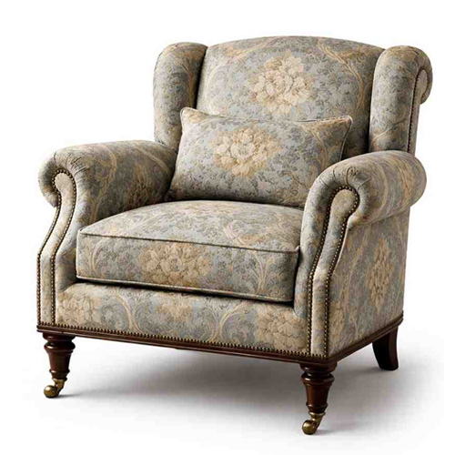 Jacquard upholstered armchair with woven pattern and classic style
