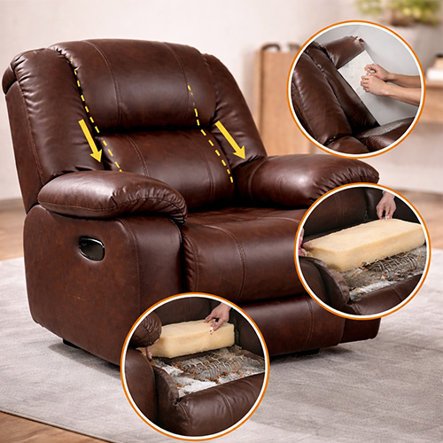 Recliner chair seat and backrest repair, correcting sagging cushions with foam replacement and support