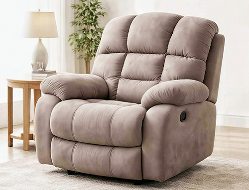 Soft microfiber recliner chair with cushioned design, highlighting comfortable and durable upholstery