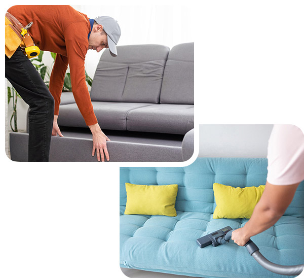 Furniture upholstery repair and sofa cleaning with vacuum